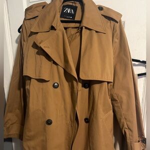 Zara Tan Double-Breasted Trench Coat